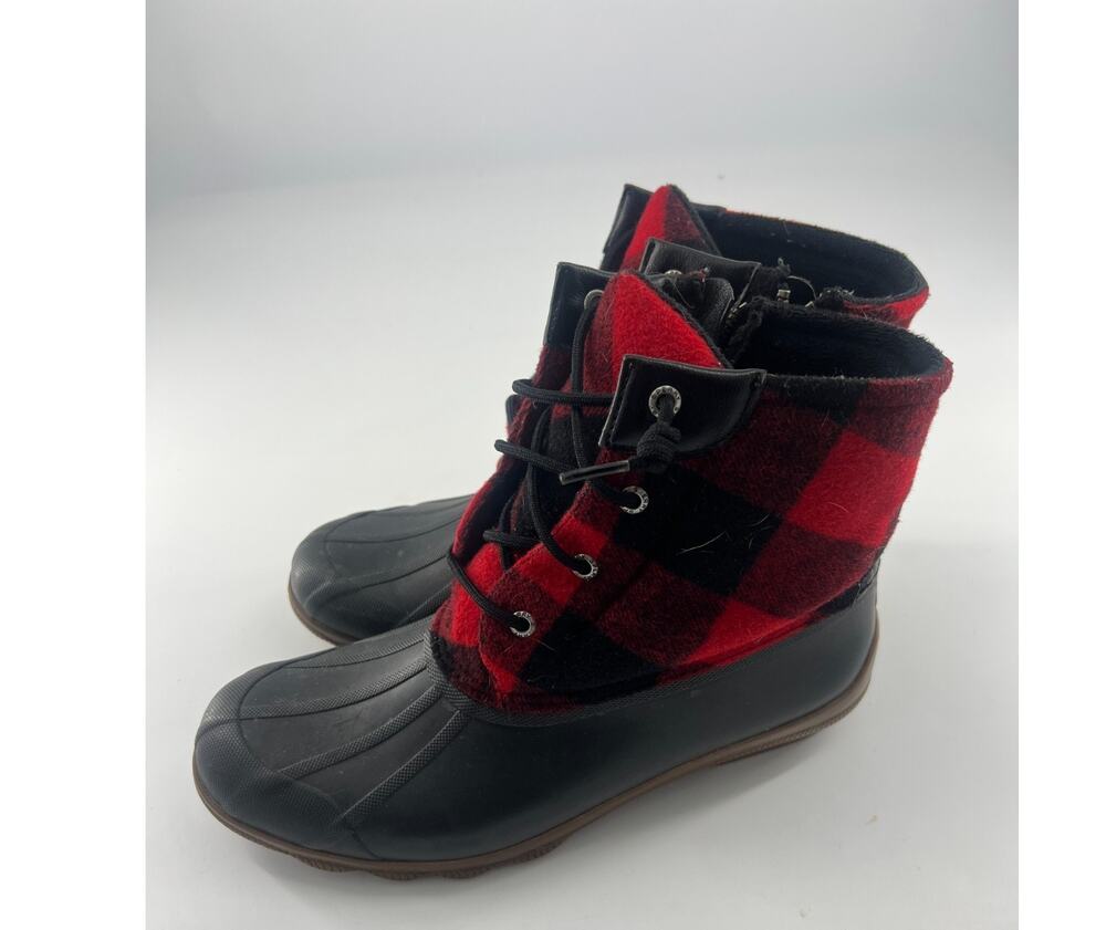 Sperry Rain Boots Womens 10 M Black Red Buffalo Plaid Duck Boots Wool Blend